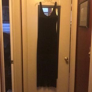 Black velvet and fringe dress